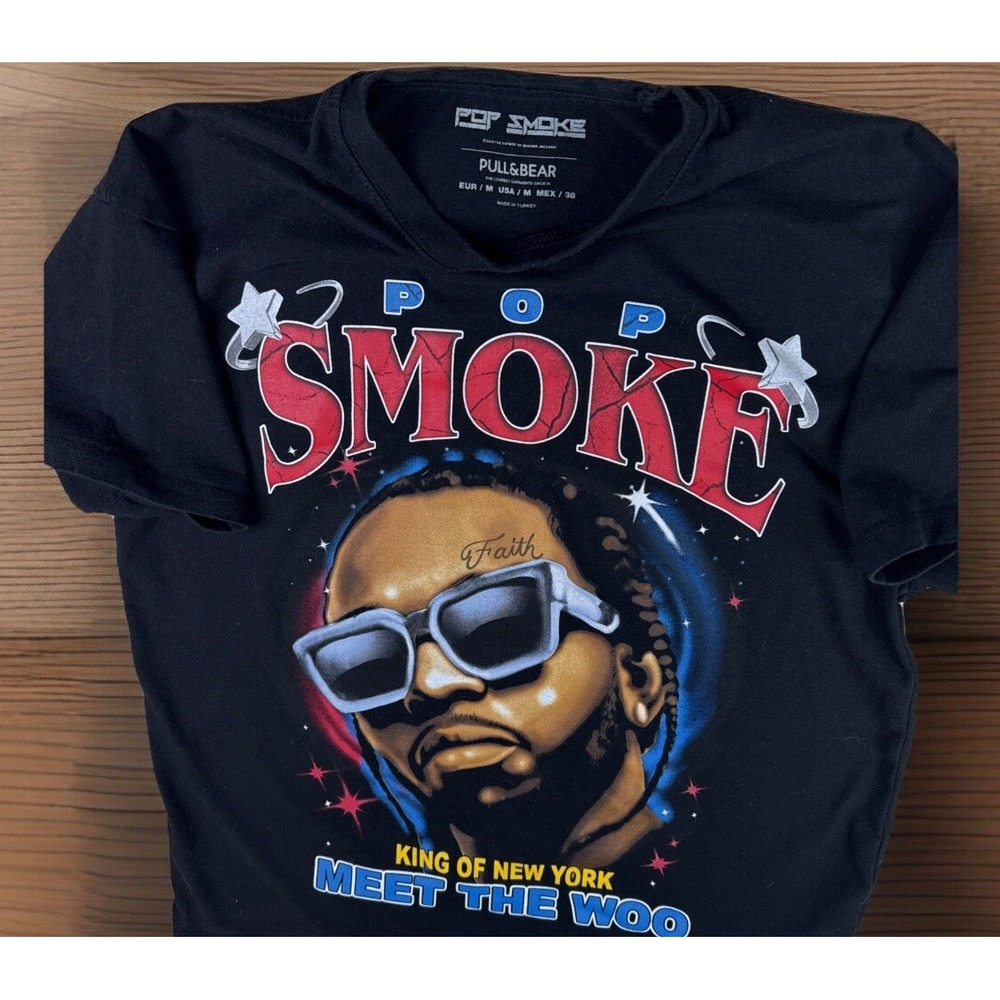 Pop Smoke T‎ Shirt Rap Tee Meet the Woo King Of NY Black Short Sleeve Men Sz M